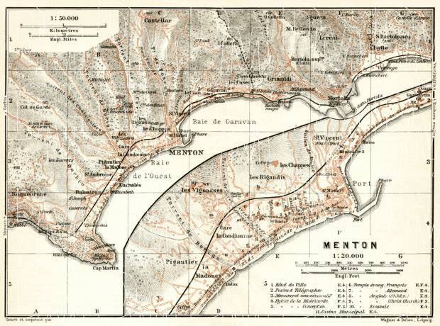 Menton town plan with map of the environs of Menton, 1902. Use the zooming tool to explore in higher level of detail. Obtain as a quality print or high resolution image