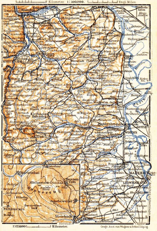 Rhenish Hesse (Rheinhessen) from Bingen to Mannheim, 1905. Use the zooming tool to explore in higher level of detail. Obtain as a quality print or high resolution image