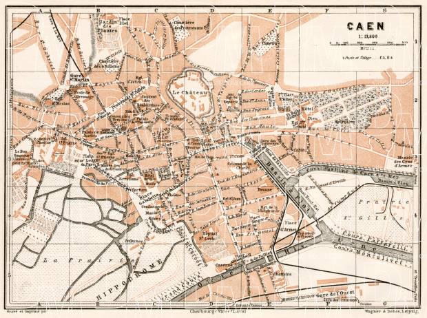 Caen city map, 1909. Use the zooming tool to explore in higher level of detail. Obtain as a quality print or high resolution image