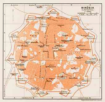 Nikosia (Lefkosia, Lefkoşa) city map, 1914