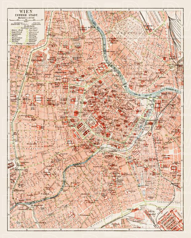 Vienna (Wien), central part map, 1903. Use the zooming tool to explore in higher level of detail. Obtain as a quality print or high resolution image