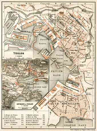 Toulon town plan. Map of the environs of Toulon, 1902