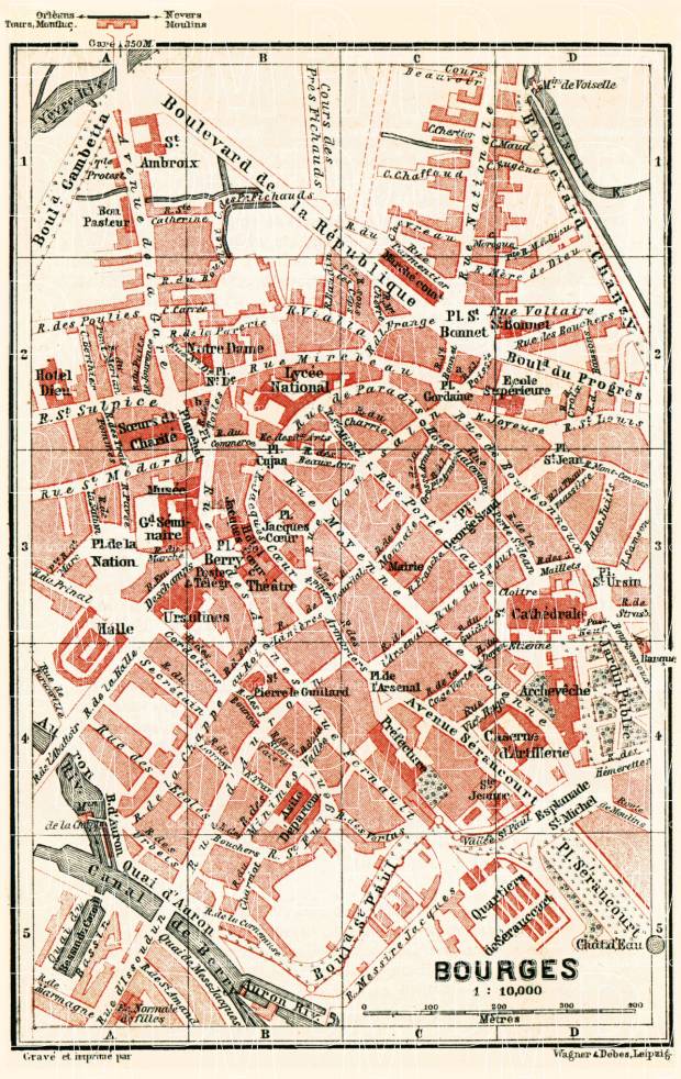 Bourges city map, 1885. Use the zooming tool to explore in higher level of detail. Obtain as a quality print or high resolution image