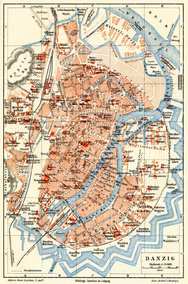 Danzig (Gdańsk) city map, 1900. Use the zooming tool to explore in higher level of detail. Obtain as a quality print or high resolution image