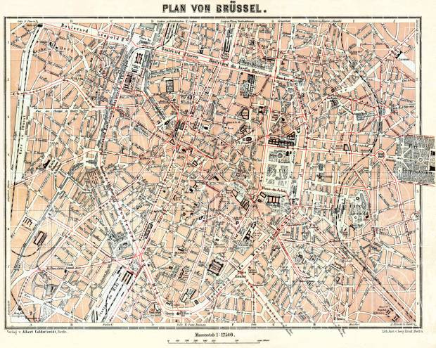 Brussels (Brussel, Bruxelles) city map, 1908. Use the zooming tool to explore in higher level of detail. Obtain as a quality print or high resolution image