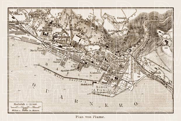 Fiume (Rijeka) city map, 1903. Use the zooming tool to explore in higher level of detail. Obtain as a quality print or high resolution image