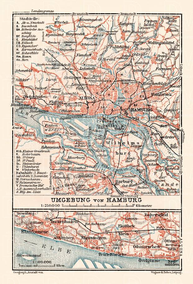 Hamburg, Altona and environs map, 1911. Use the zooming tool to explore in higher level of detail. Obtain as a quality print or high resolution image