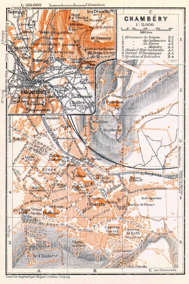 Chambéry city map, 1913. Use the zooming tool to explore in higher level of detail. Obtain as a quality print or high resolution image