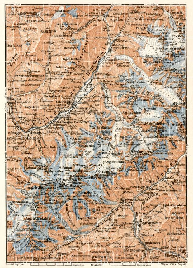 Mont Blanc and Chamonix Valley map, 1902. Use the zooming tool to explore in higher level of detail. Obtain as a quality print or high resolution image