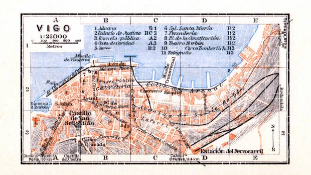 Vigo city map, 1929. Use the zooming tool to explore in higher level of detail. Obtain as a quality print or high resolution image