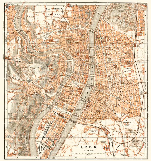 Lyon city map, 1910. Use the zooming tool to explore in higher level of detail. Obtain as a quality print or high resolution image