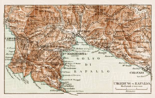 Map of the environs of Rapallo, 1913. Use the zooming tool to explore in higher level of detail. Obtain as a quality print or high resolution image