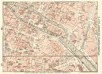 Central Paris districts map: Cité, Jardin des Plantes and Bastille, 1903