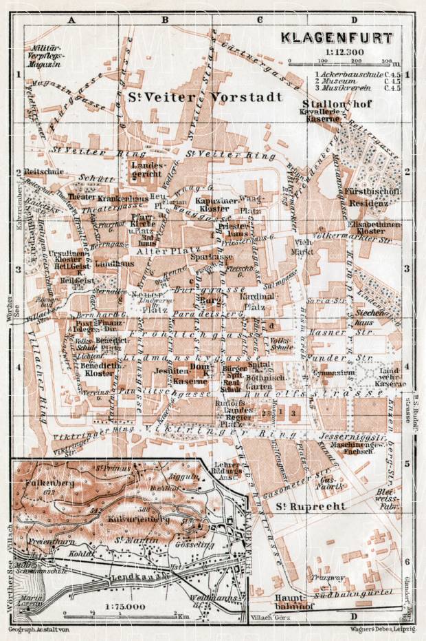 Klagenfurt city map, 1910. Use the zooming tool to explore in higher level of detail. Obtain as a quality print or high resolution image