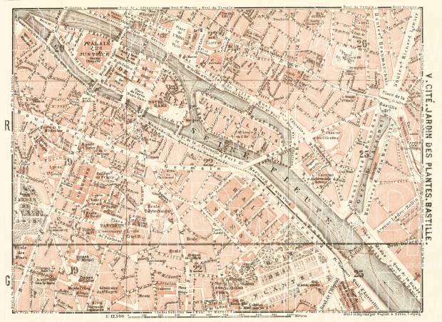 Central Paris districts map: Cité, Jardin des Plantes and Bastille, 1903. Use the zooming tool to explore in higher level of detail. Obtain as a quality print or high resolution image