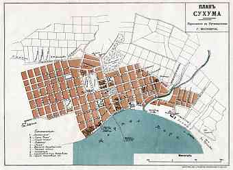 Sukhum (Аҟәа, სოხუმი, Sukhumi) city map, 1914