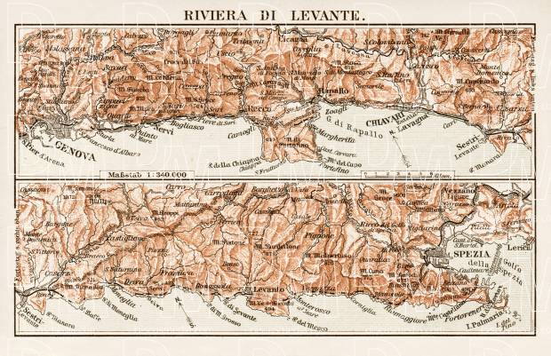 Map of the Riviera di Levante, 1903. Use the zooming tool to explore in higher level of detail. Obtain as a quality print or high resolution image