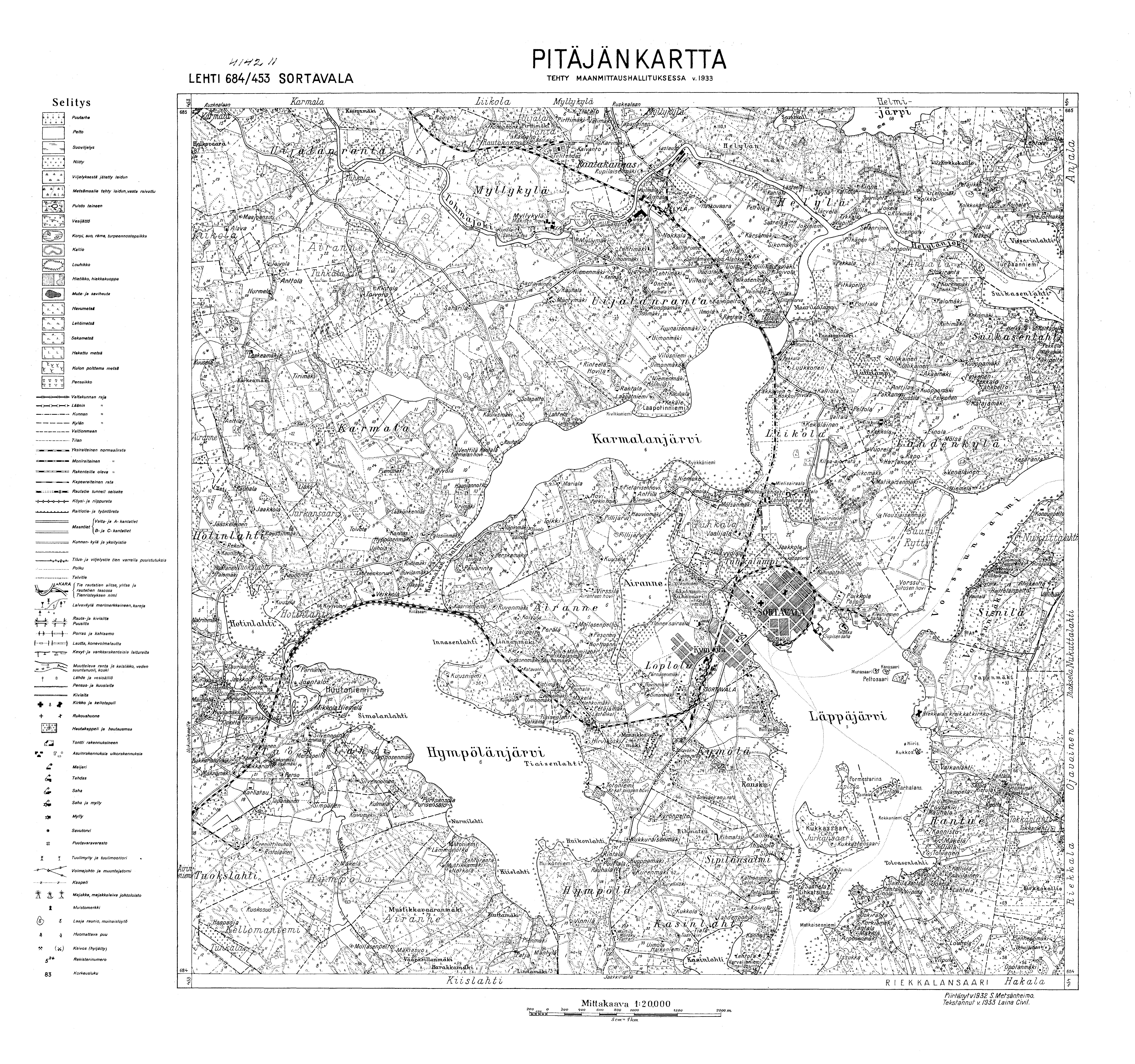Sortavala. Pitäjänkartta 414211. Parish map from 1932. Use the zooming tool to explore in higher level of detail. Obtain as a quality print or high resolution image
