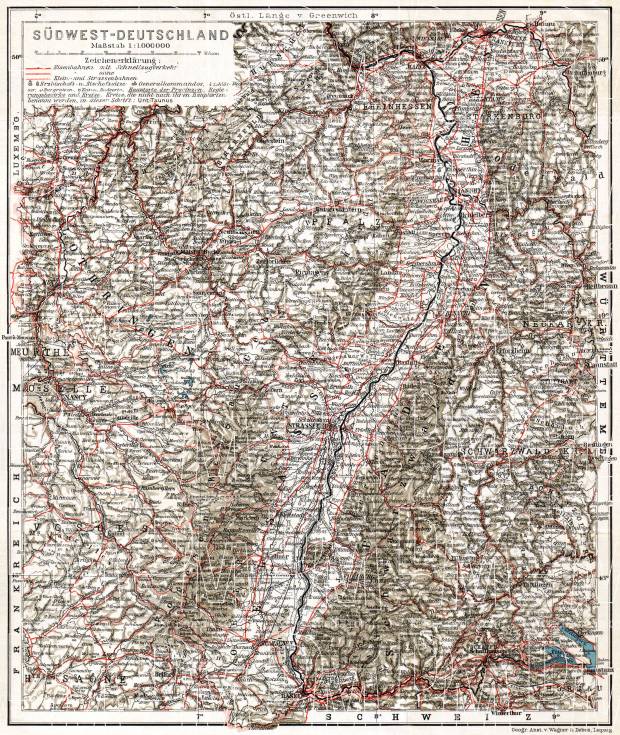 Germany, southwestern provinces. General map, 1905. Use the zooming tool to explore in higher level of detail. Obtain as a quality print or high resolution image