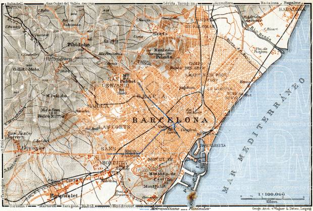 Barcelona and environs map, 1929. Use the zooming tool to explore in higher level of detail. Obtain as a quality print or high resolution image