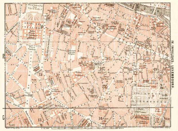 Central Paris districts map: Invalides and Luxembourg, 1903. Use the zooming tool to explore in higher level of detail. Obtain as a quality print or high resolution image