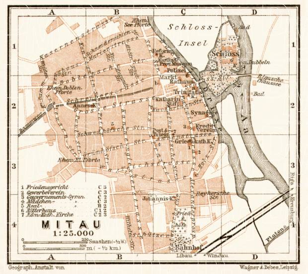 Mitau (Jelgava) city map, 1914. Use the zooming tool to explore in higher level of detail. Obtain as a quality print or high resolution image