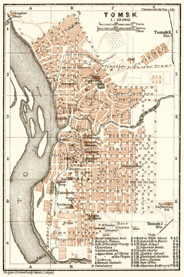 Tomsk (Томскъ) city map, 1914. Use the zooming tool to explore in higher level of detail. Obtain as a quality print or high resolution image