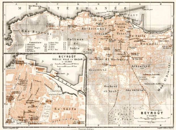 Beirut (بيروت‎) city map, 1911. Use the zooming tool to explore in higher level of detail. Obtain as a quality print or high resolution image