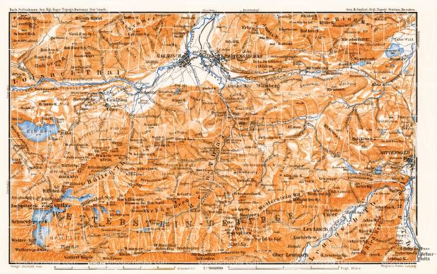 Partenkirchen, Garmisch and their south environs map, 1906. Use the zooming tool to explore in higher level of detail. Obtain as a quality print or high resolution image
