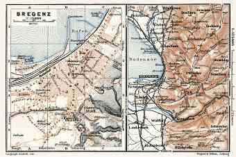 Bregenz city map, 1910. Map of the environs of Bregenz