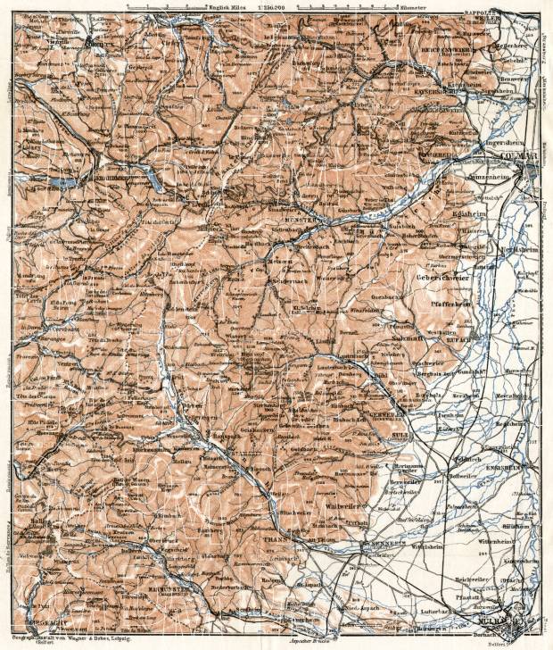 Vosges Mountains map, southern part, 1909. Use the zooming tool to explore in higher level of detail. Obtain as a quality print or high resolution image