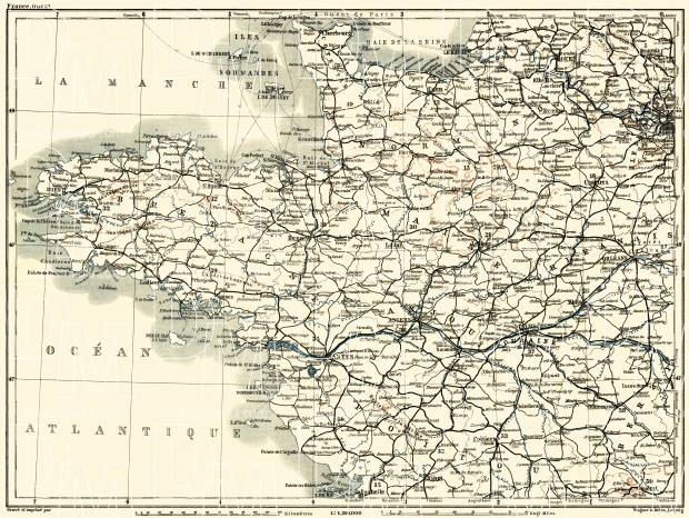 France, northwestern part map, 1913. Use the zooming tool to explore in higher level of detail. Obtain as a quality print or high resolution image
