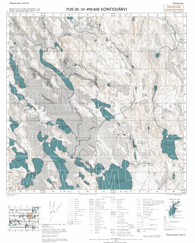 Medvežje Lake. Kontiojärvi. Topografikartta 541312. Topographic map from 1944. Use the zooming tool to explore in higher level of detail. Obtain as a quality print or high resolution image