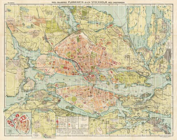 Stockholm city and environs map, 1913. Use the zooming tool to explore in higher level of detail. Obtain as a quality print or high resolution image