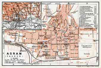 Agram (Zagreb), city map. Agram environs, 1913