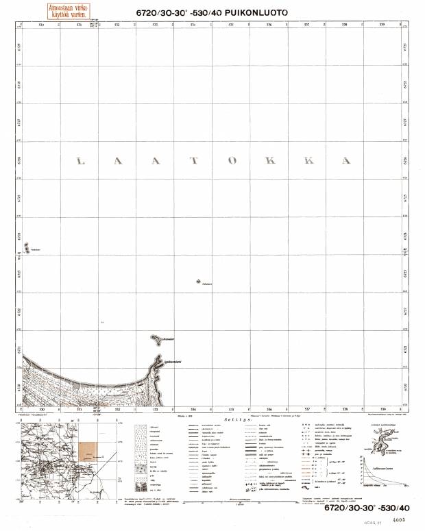 Nadjožnyj Island. Puikonluoto. Topografikartta 404211. Topographic map from 1937. Use the zooming tool to explore in higher level of detail. Obtain as a quality print or high resolution image