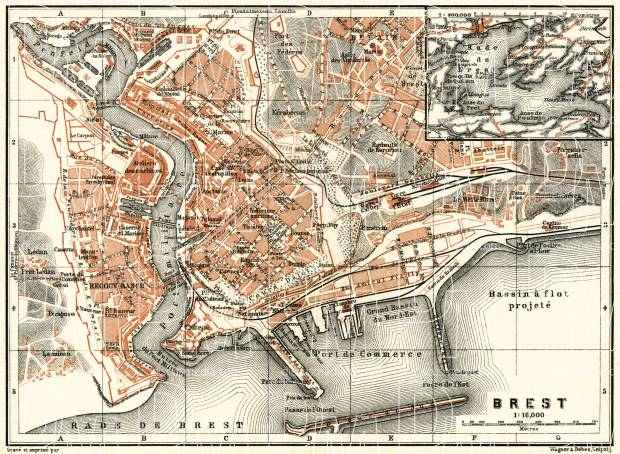 Brest city map, 1913. Use the zooming tool to explore in higher level of detail. Obtain as a quality print or high resolution image