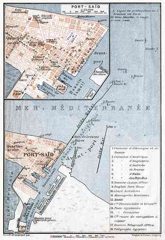 Port Saïd (بورسعيد, Borsaʿīd) city map, 1911