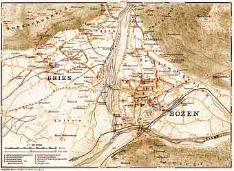 Bolzano (Bozen) and Gries city map, 1906