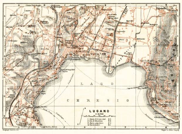 Lugano city map, 1913. Use the zooming tool to explore in higher level of detail. Obtain as a quality print or high resolution image