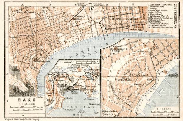 Baku (Баку, Bakı) city map, 1914. Use the zooming tool to explore in higher level of detail. Obtain as a quality print or high resolution image