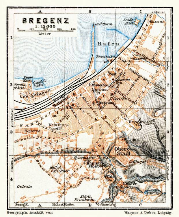Bregenz, city map, 1911. Use the zooming tool to explore in higher level of detail. Obtain as a quality print or high resolution image