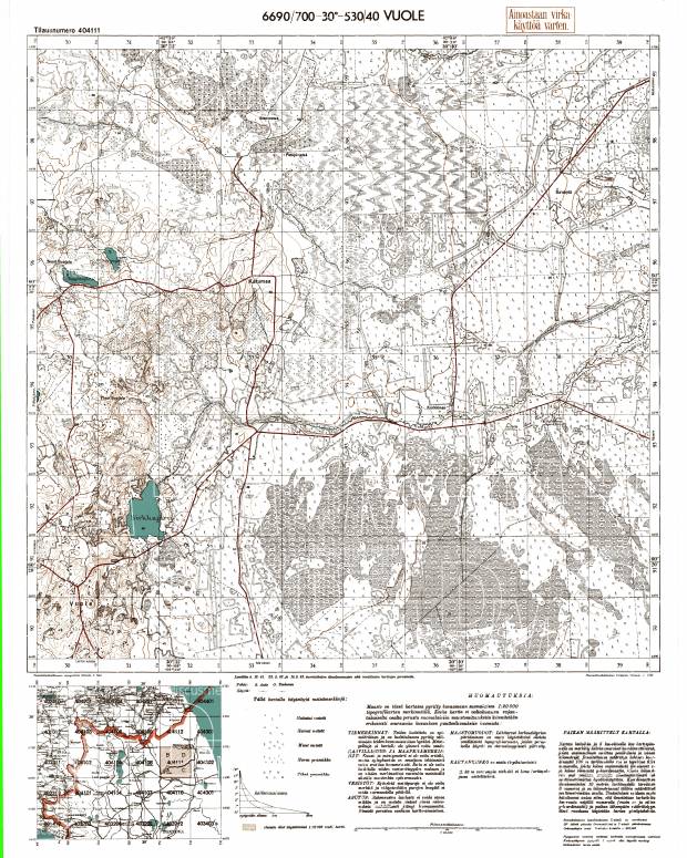 Vuoly. Vuole. Topografikartta 404111. Topographic map from 1942. Use the zooming tool to explore in higher level of detail. Obtain as a quality print or high resolution image