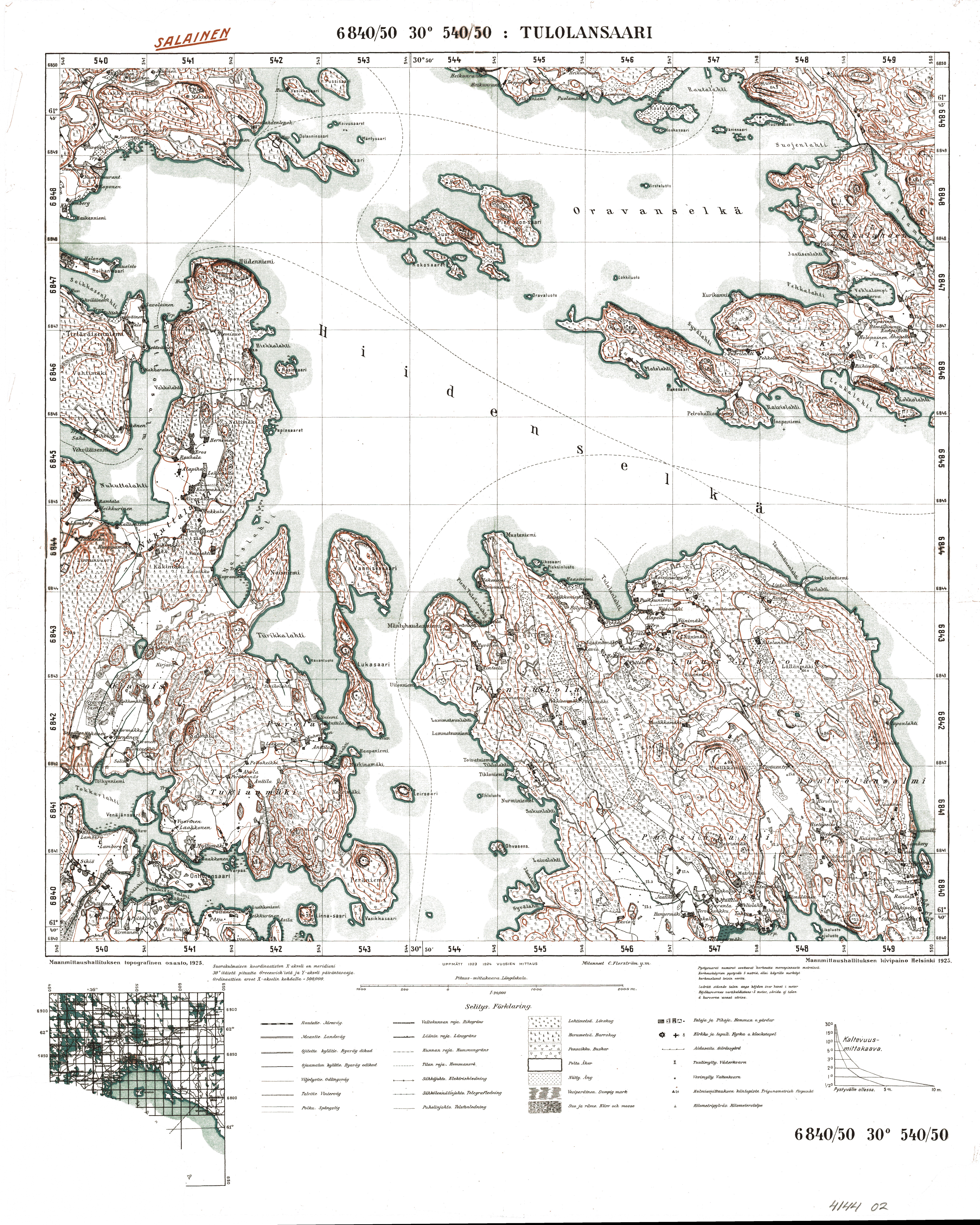 Tulolansaari. Topografikartta 414402. Topographic map from 1938