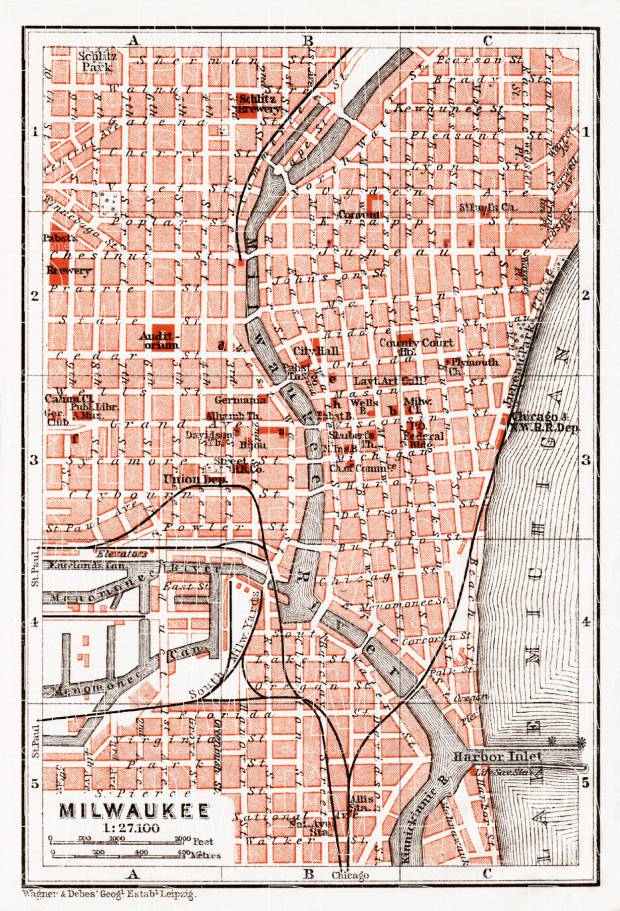 Milwaukee city map, 1909. Use the zooming tool to explore in higher level of detail. Obtain as a quality print or high resolution image