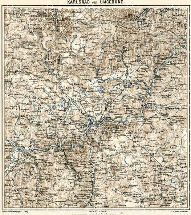 Karlový Vary environs map, 1908. Use the zooming tool to explore in higher level of detail. Obtain as a quality print or high resolution image