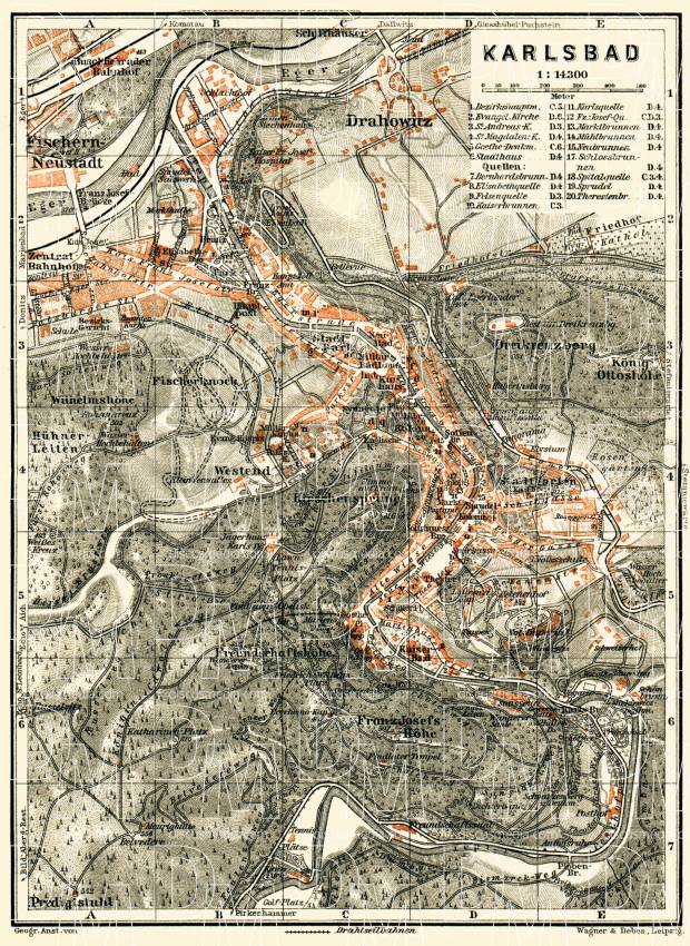 Karlsbad (Karlový Vary) city map, 1911. Use the zooming tool to explore in higher level of detail. Obtain as a quality print or high resolution image