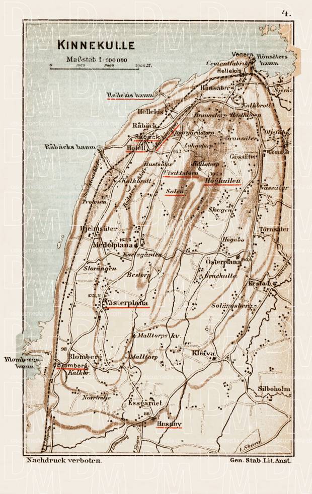 Old map of Kinnekulle in 1899. Buy vintage map replica poster print or