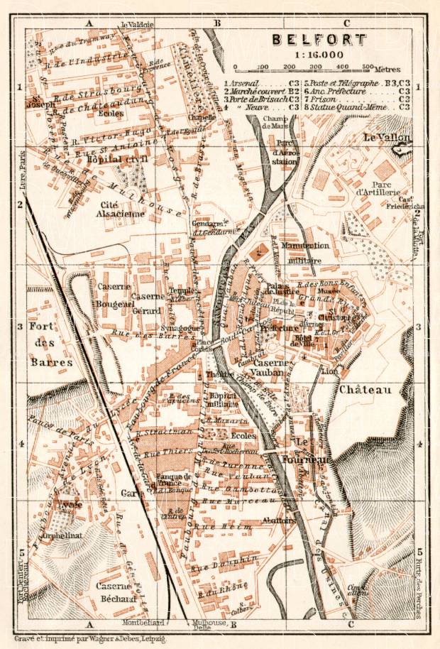 Belfort city map, 1909. Use the zooming tool to explore in higher level of detail. Obtain as a quality print or high resolution image