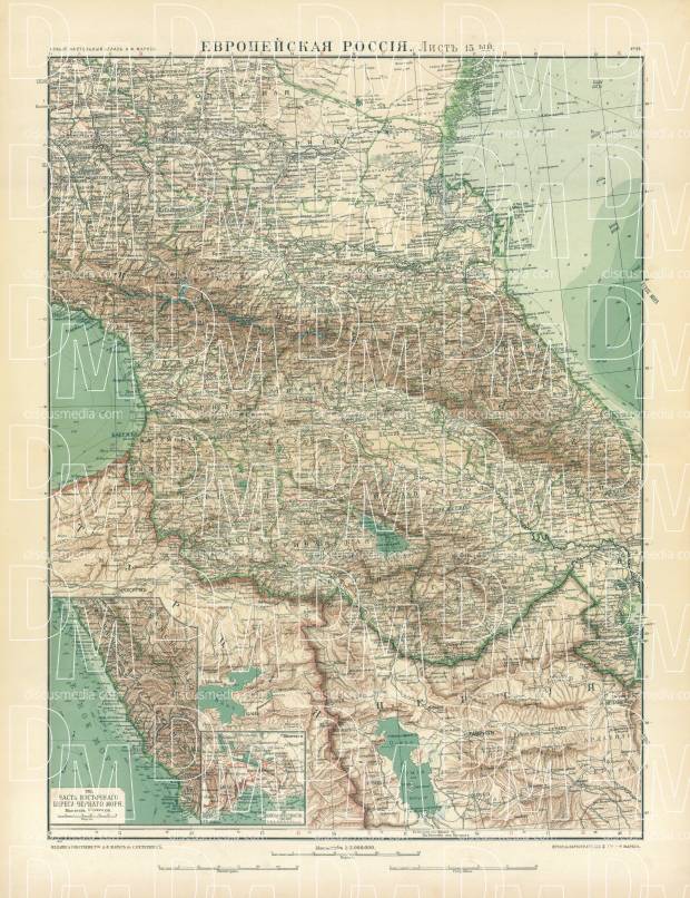 European Russia Map, Plate 15: The Caucasus. 1910. Use the zooming tool to explore in higher level of detail. Obtain as a quality print or high resolution image